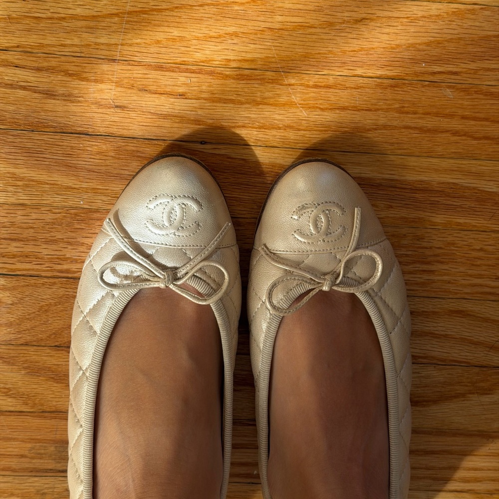 Chanel Ballet Flats Quilted Pearl, Cream, Nude Pink